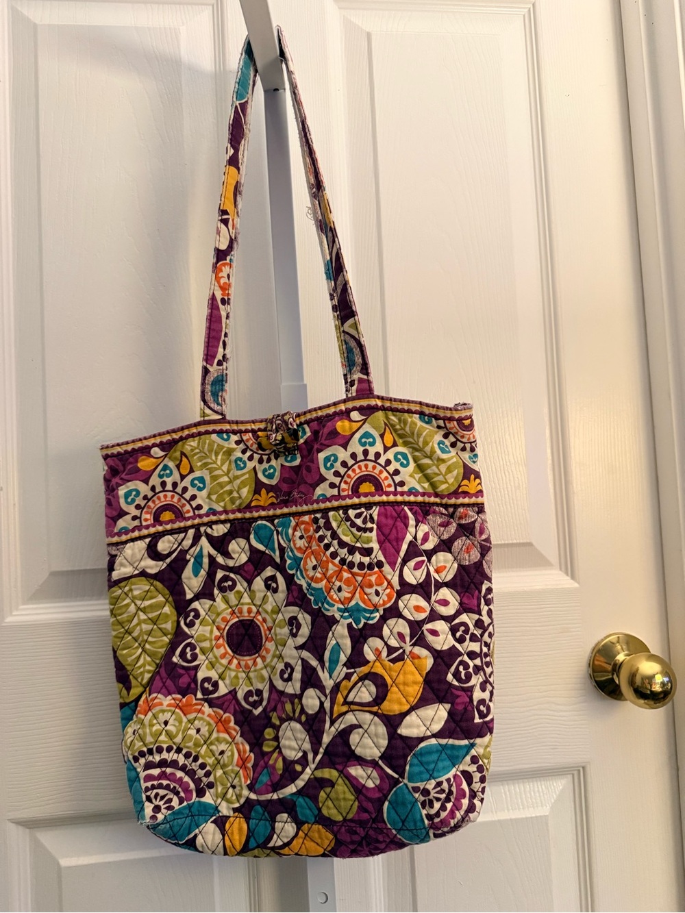 Vera Bradley Plum Crazy Toggle Tote Retired Purple Floral Quilted Shoulder Bag